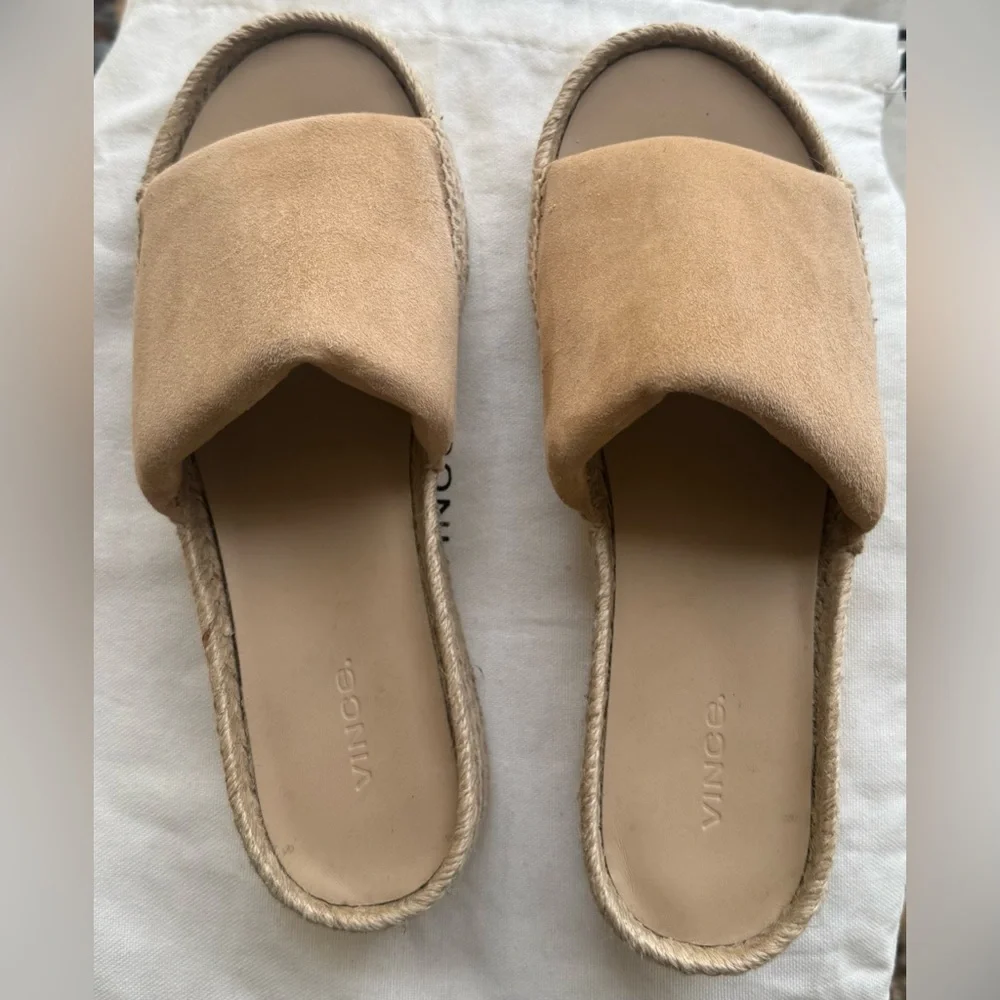 Vince Suede Tan Espadrille Platform Slides NWOT Size 8 - Picture 9 of 10